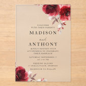 Red Vintage Roses Wedding アクリル招待状 (正面)