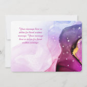 Red-Violetおよび金ゴールド液体インク、モノグラムおよび名前 ノートカード (裏面)