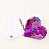 Red-Violetおよび金ゴールド液体インク、モノグラムおよび名前 ノートブック (内部)