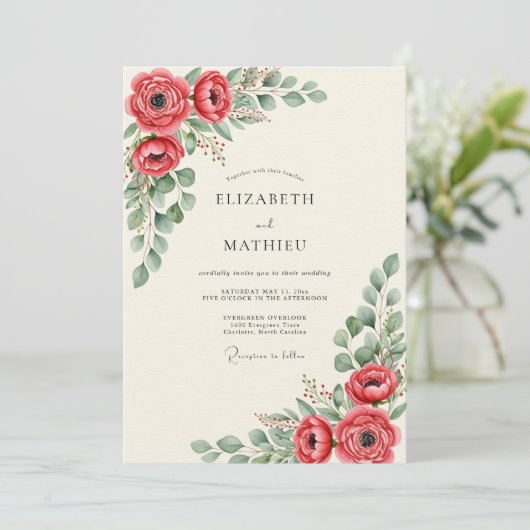 Red Vivid Botanical Wedding 招待状 (スタンド正面)
