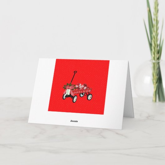 Red Wagon Presents Bow Merry Christmas 名前 クリスマス カード (裏面)