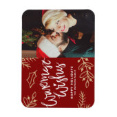 Red Warmest Wishes書道クリスマスフォト マグネット (縦)