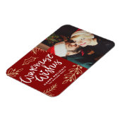 Red Warmest Wishes書道クリスマスフォト マグネット (左側)