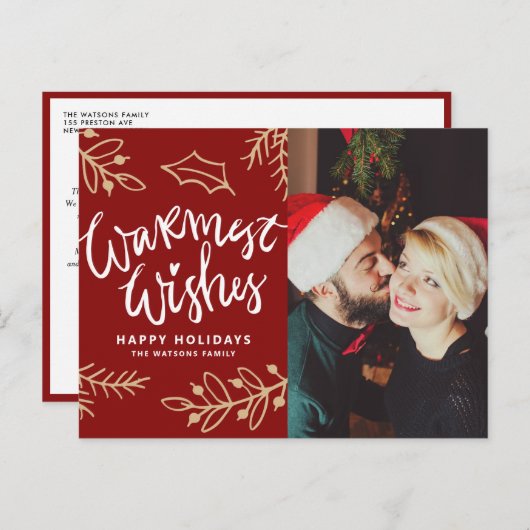 Red Warmest Wishes書道モダン写真 シーズンポストカード (正面/裏面)