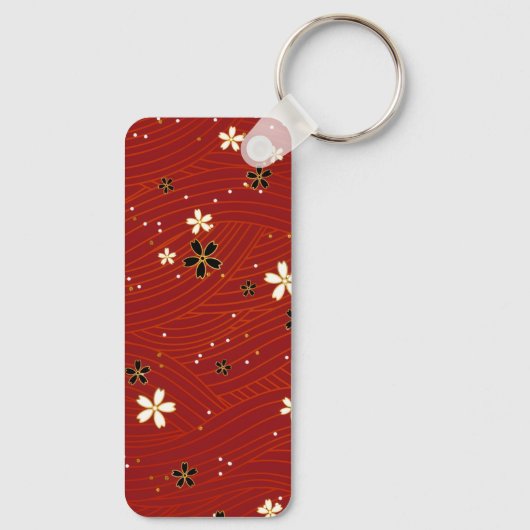 Red Washi Paper Aluminum Rectangle Keychain キーホルダー (裏面)