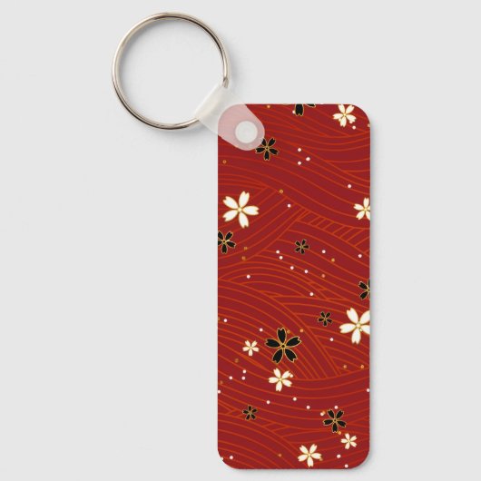 Red Washi Paper Aluminum Rectangle Keychain キーホルダー (正面)