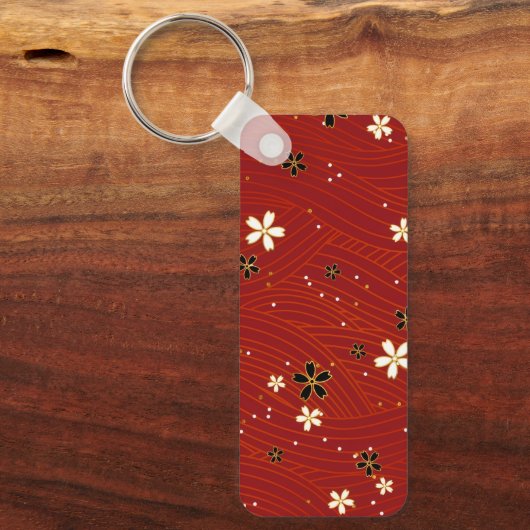 Red Washi Paper Aluminum Rectangle Keychain キーホルダー (正面)