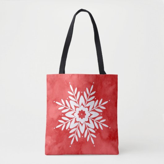 Red Watercolor Abstract Snowflake トートバッグ (正面)