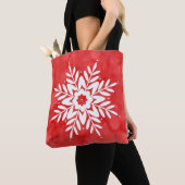 Red Watercolor Abstract Snowflake トートバッグ (クローズアップ)
