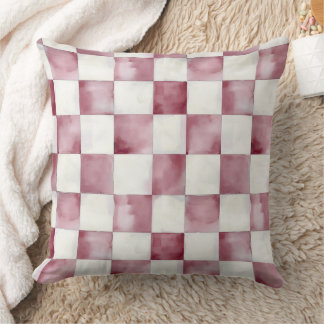 Red Watercolor Checkered Decorative Throw Pillow  クッション