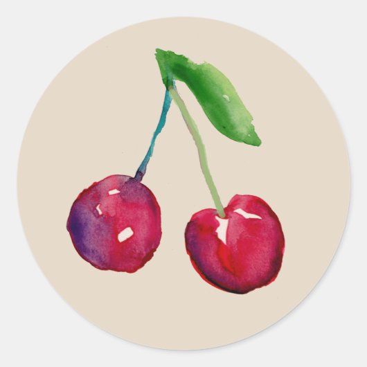 Red Watercolor Cherries Cute Fruit Envelope Seal ラウンドシール (正面)