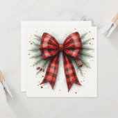 Red Watercolor Christmas Bow カード (正面/裏面インサイチュ)