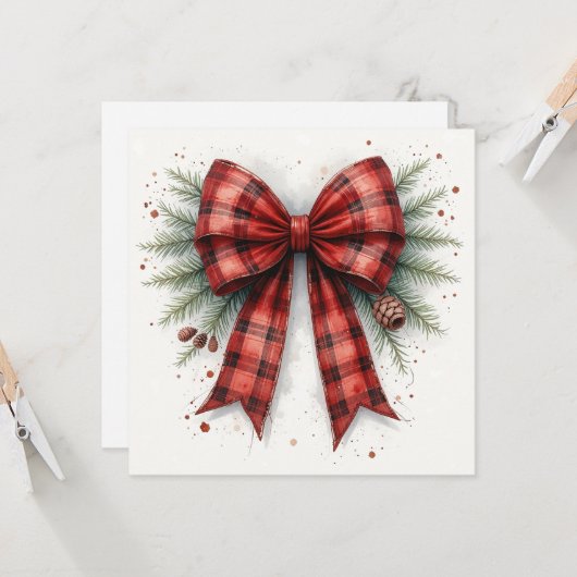 Red Watercolor Christmas Bow カード (正面/裏面インサイチュ)