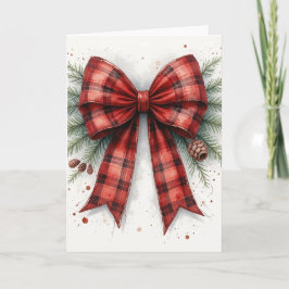 Red Watercolor Christmas Bow カード