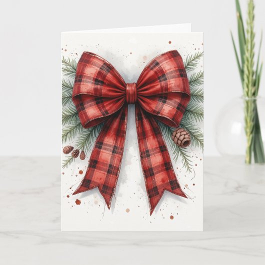 Red Watercolor Christmas Bow カード (正面)
