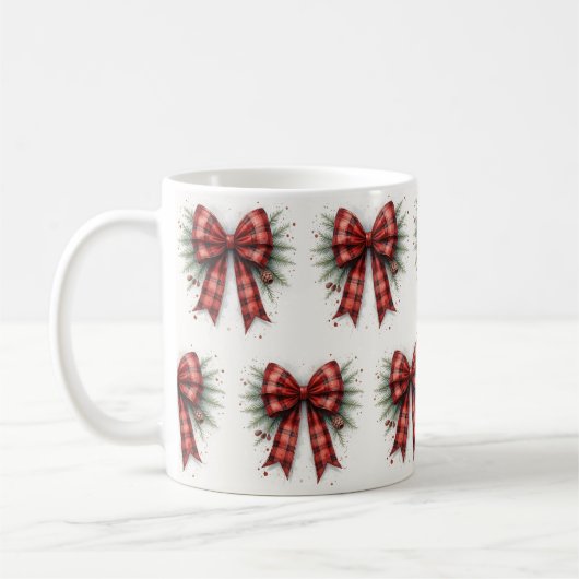 Red Watercolor Christmas Bow コーヒーマグカップ (左)