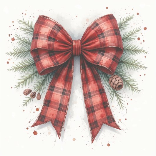 Red Watercolor Christmas Bow シール (正面)