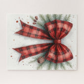 Red Watercolor Christmas Bow ジグソーパズル (横)