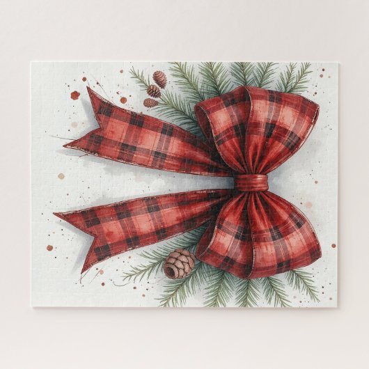 Red Watercolor Christmas Bow ジグソーパズル (横)