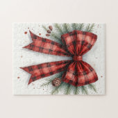 Red Watercolor Christmas Bow ジグソーパズル (横)