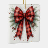 Red Watercolor Christmas Bow セラミックオーナメント (右)