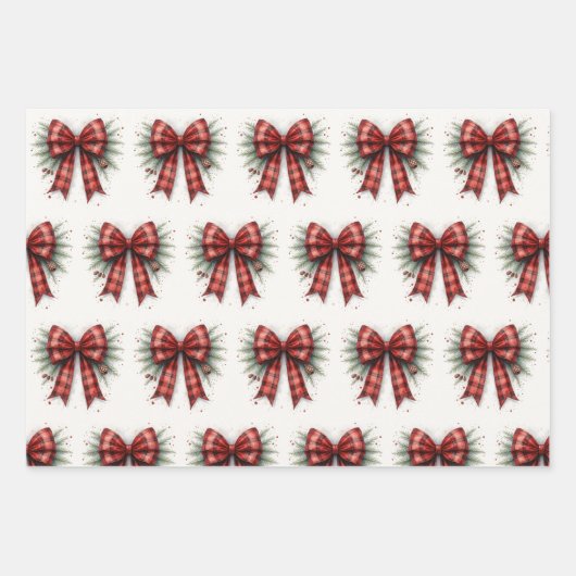 Red Watercolor Christmas Bow ラッピングペーパーシート (正面3)