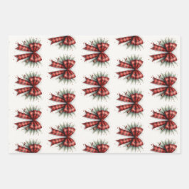 Red Watercolor Christmas Bow ラッピングペーパーシート