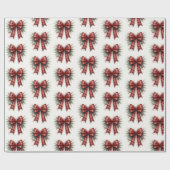 Red Watercolor Christmas Bow Holiday Gift Wrap ラッピングペーパー (フラット)