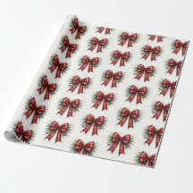 Red Watercolor Christmas Bow Holiday Gift Wrap