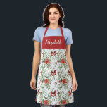 Red Watercolor Floral Custom Name エプロン<br><div class="desc">This custom name red floral pattern with butterflies apron is a perfect for your kitchen chef. A perfect gift for the woman in your life who loves to cook!</div>
