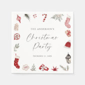 Red Watercolor Frame Christmas Party スタンダードカクテルナプキン (正面)