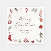 Red Watercolor Frame Christmas Party スタンダードカクテルナプキン (正面)