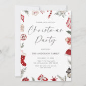 Red Watercolor Frame Christmas Party 招待状 (正面)