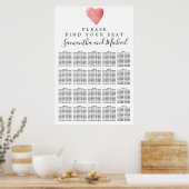 Red Watercolor Heart 20-Table Seating Chart ポスター (キッチン)