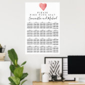 Red Watercolor Heart 20-Table Seating Chart ポスター (ホームオフィス)