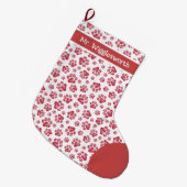 Red Watercolor Paw Print Pattern ラージクリスマスストッキング (正面 (吊り時))