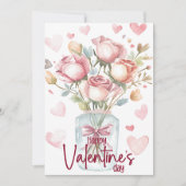 Red watercolor rose jar Happy Valentines Day シーズンカード (正面)