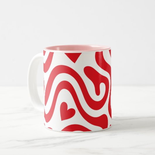 Red Wavy Heart Pattern Mug ツートーンマグカップ (正面左)
