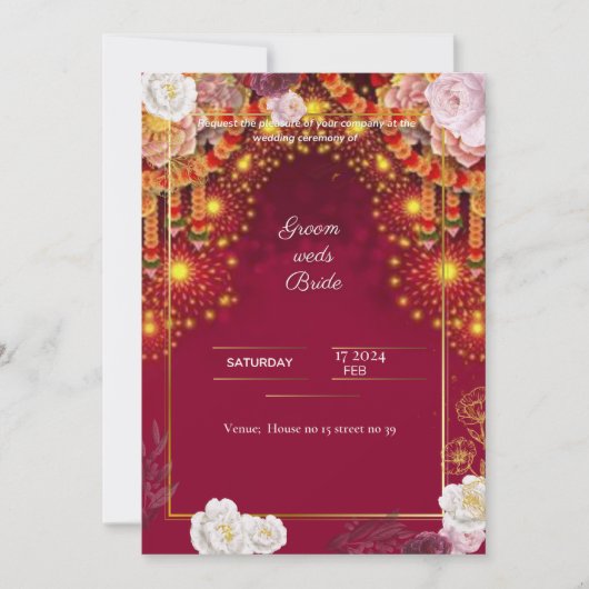 Red Wedding digital invitation e card design 招待状 (正面)