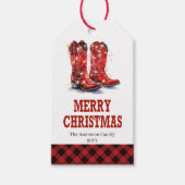 Red western boots festive Christmas gift tag ギフトタグ (正面)