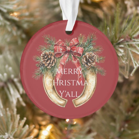 Red Western Gold Horse Shoe Christmas Pine Cones オーナメント (ツリー)
