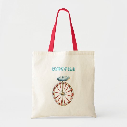 Red Wheel Unicycle Blue Seat トートバッグ (正面)