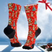 Red Whimsical Christmas Gingerbread Girl Nurse  ソックス