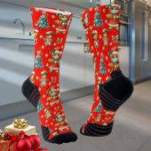 Red Whimsical Christmas Gingerbread Girl Nurse  ソックス