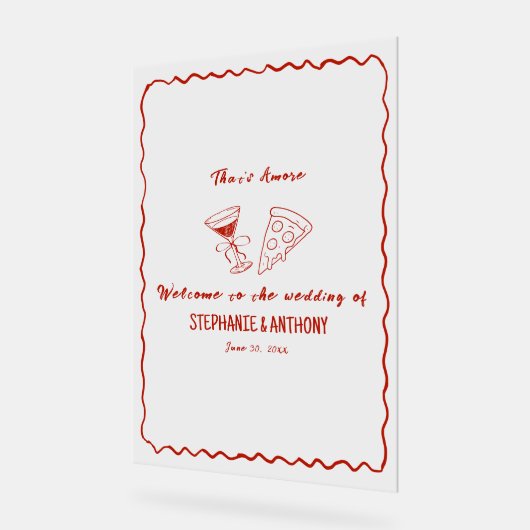 Red Whimsical Frame That's Amore Italian Wedding アクリルサイン (傾斜)