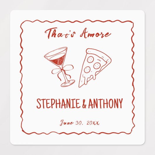 Red Whimsical Frame That's Amore Italian Wedding ラベル (デザイン1)