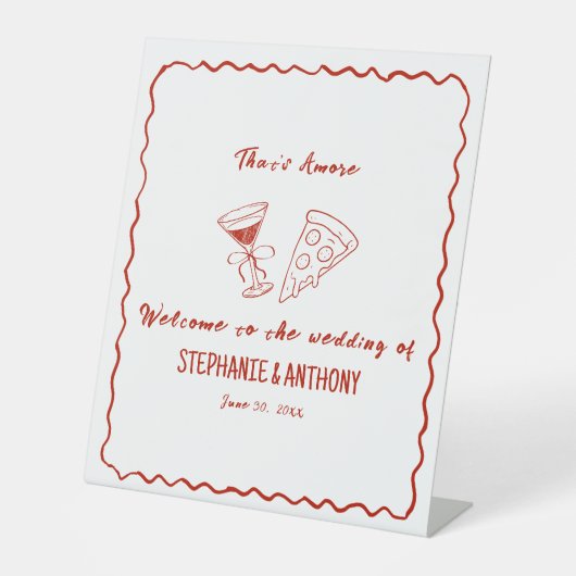 Red Whimsical Frame That's Amore Italian Wedding 台座サイン (正面)