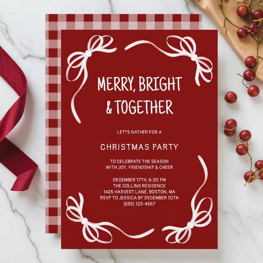 Red Whimsical Hand Drawn Friends Christmas Party 招待状