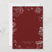 Red Whimsical Hand Drawn Fun Scribble Wedding セーブザデート (裏面)