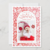Red Whimsical Hand Drawn Joyful Holiday Photo シーズンカード (正面)